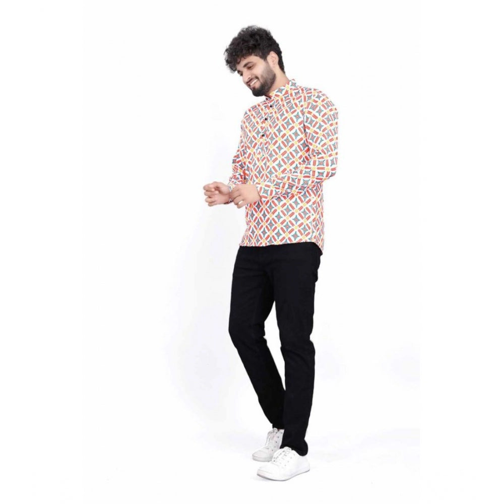 Generic Men's Cotton Blended Printed Full Sleeve Short kurta (Multicolor)
