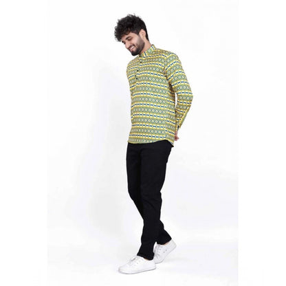 Generic Men's Cotton Blended Printed Full Sleeve Short kurta (Multicolor)
