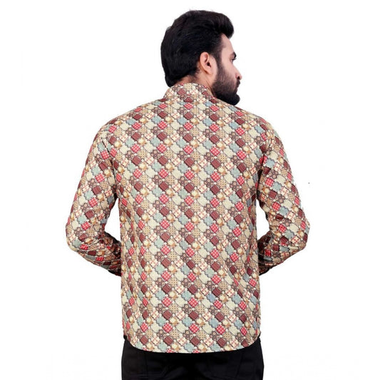 Generic Men's Cotton Blended Printed Full Sleeve Short kurta (Multicolor)