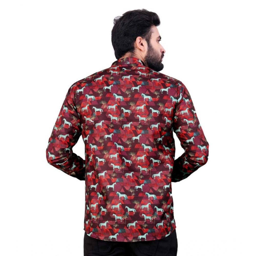 Generic Men's Cotton Blended Printed Full Sleeve Short kurta (Multicolor)
