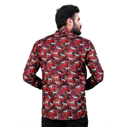 Generic Men's Cotton Blended Printed Full Sleeve Short kurta (Multicolor)