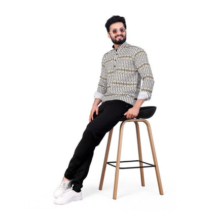 Generic Men's Cotton Blended Printed Full Sleeve Short kurta (Multicolor)