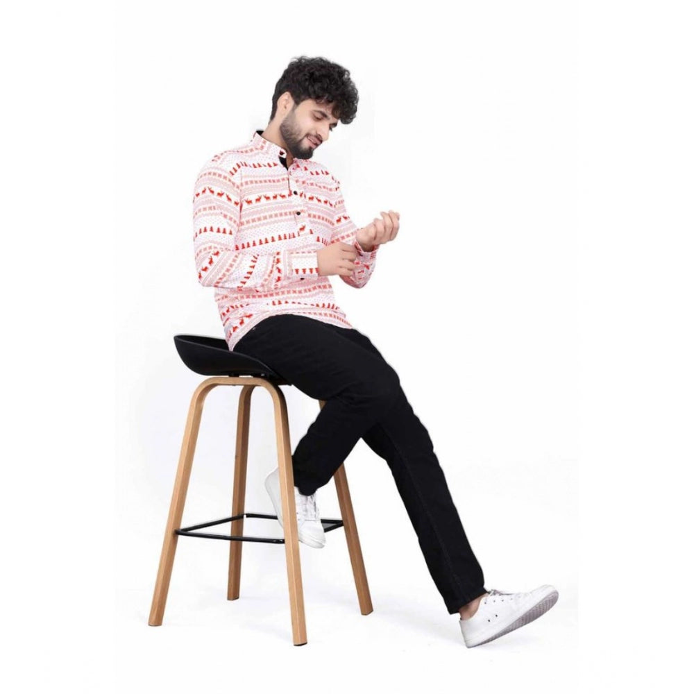 Generic Men's Cotton Blended Printed Full Sleeve Short kurta (Multicolor)