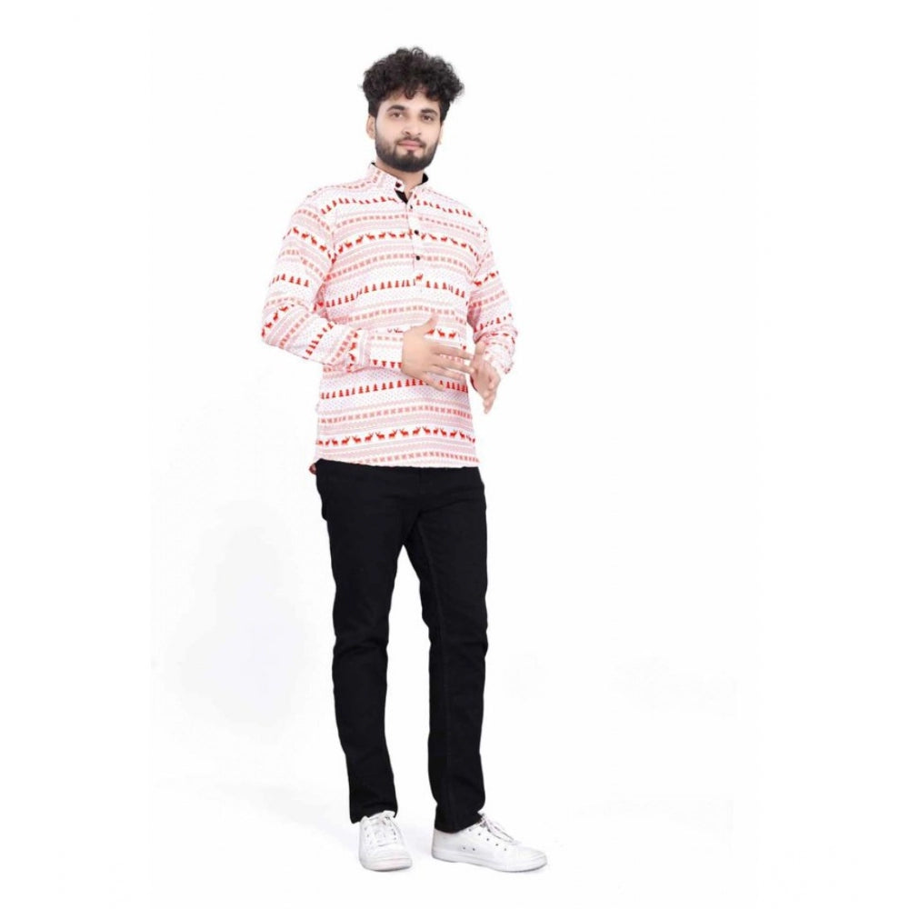 Generic Men's Cotton Blended Printed Full Sleeve Short kurta (Multicolor)