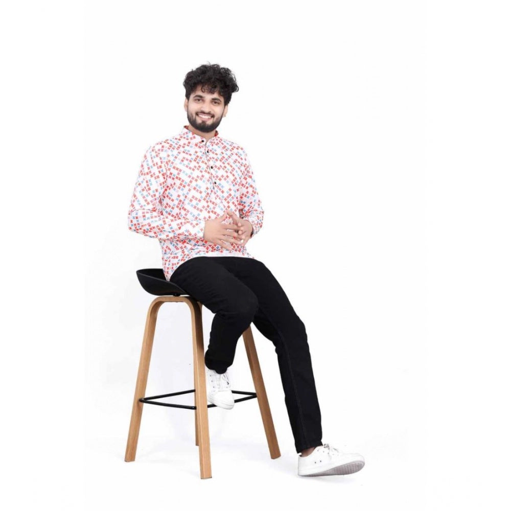 Generic Men's Cotton Blended Printed Full Sleeve Short kurta (Multicolor)