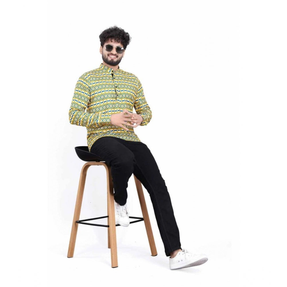 Generic Men's Cotton Blended Printed Full Sleeve Short kurta (Multicolor)