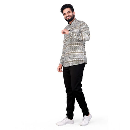 Generic Men's Cotton Blended Printed Full Sleeve Short kurta (Multicolor)