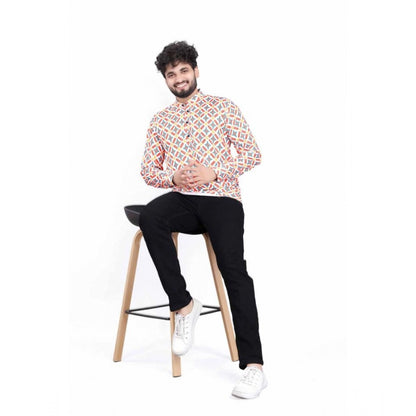 Generic Men's Cotton Blended Printed Full Sleeve Short kurta (Multicolor)