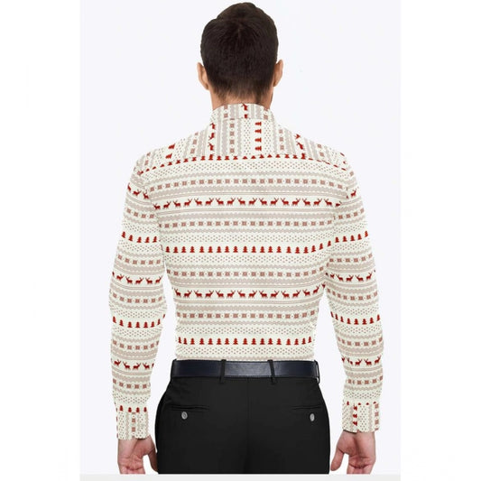 Generic Men's Cotton Blended Printed Full Sleeve Shirt (White-Red)