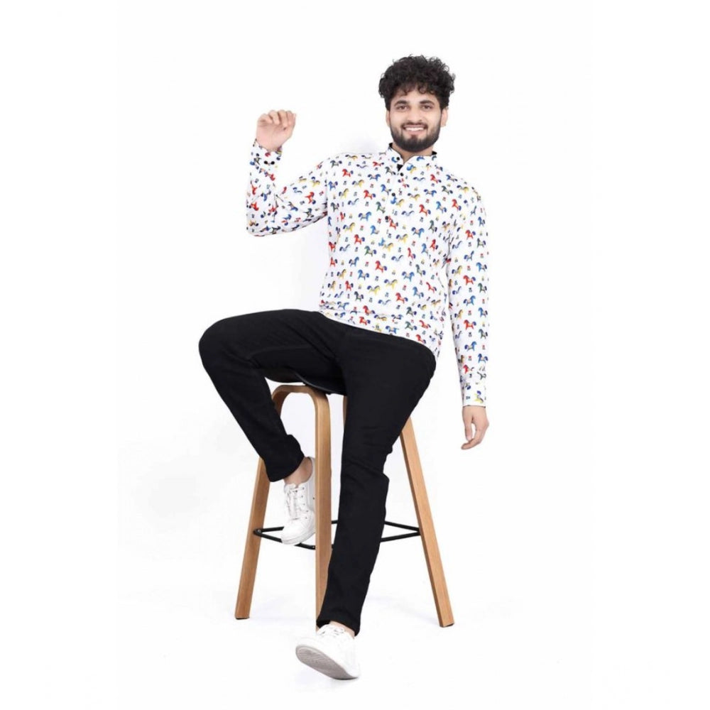 Generic Men's Cotton Blended Printed Full Sleeve Short kurta (Multicolor)