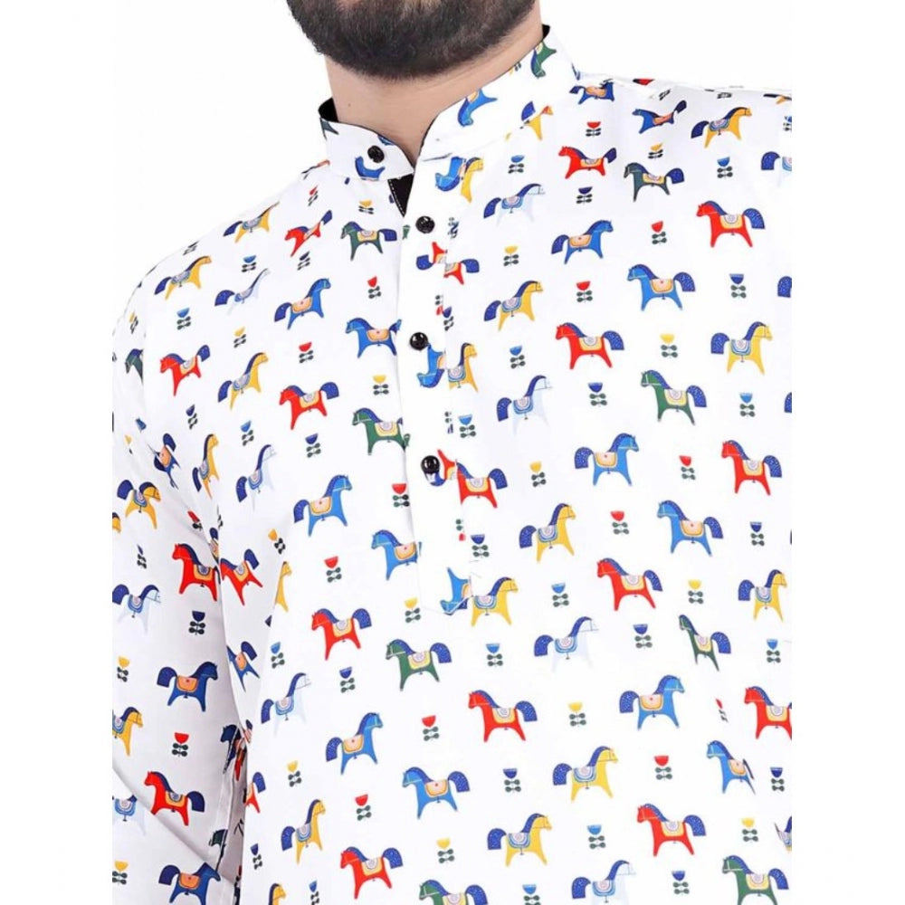 Generic Men's Cotton Blended Printed Full Sleeve Short kurta (Multicolor)