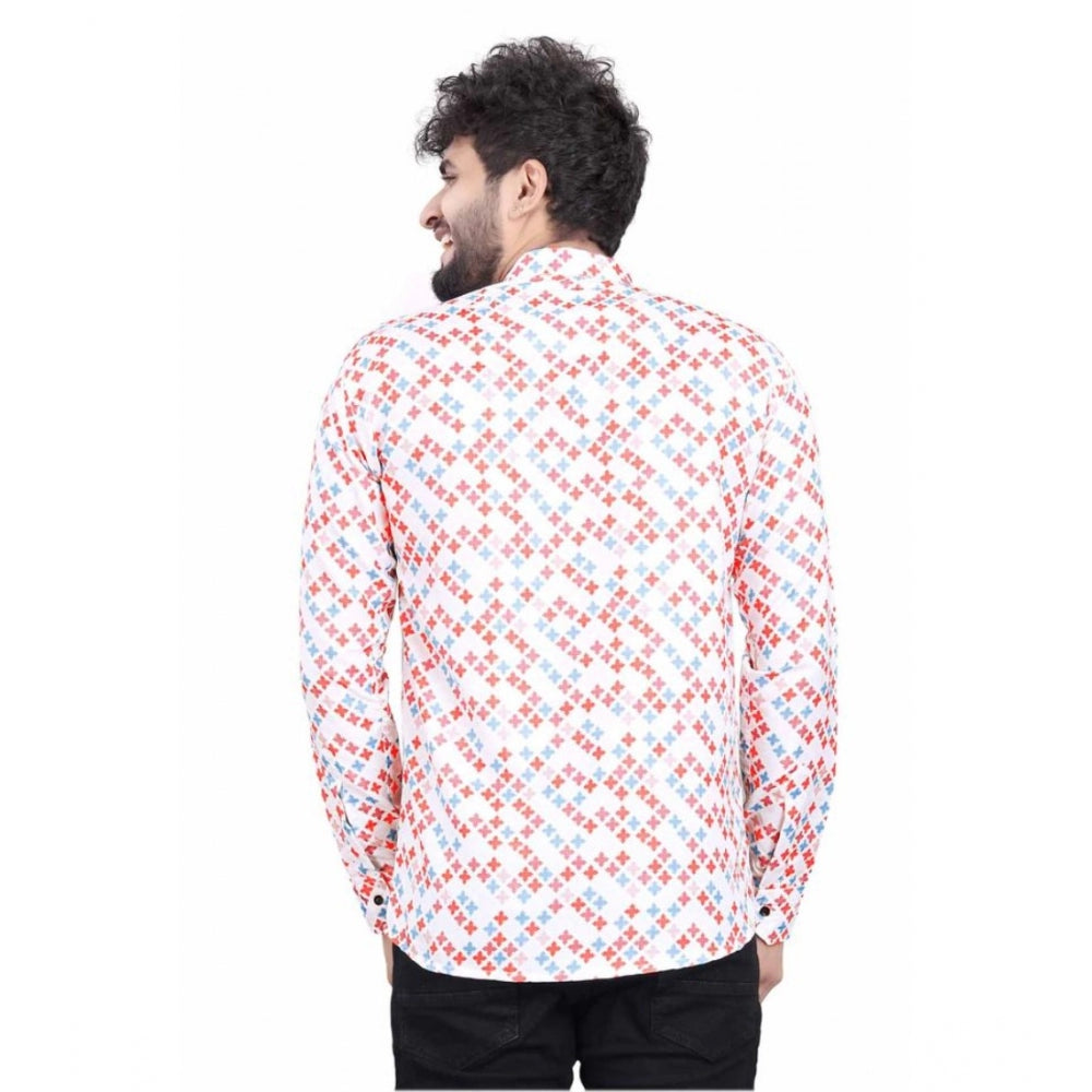 Generic Men's Cotton Blended Printed Full Sleeve Short kurta (Multicolor)