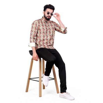 Generic Men's Cotton Blended Printed Full Sleeve Short kurta (Multicolor)