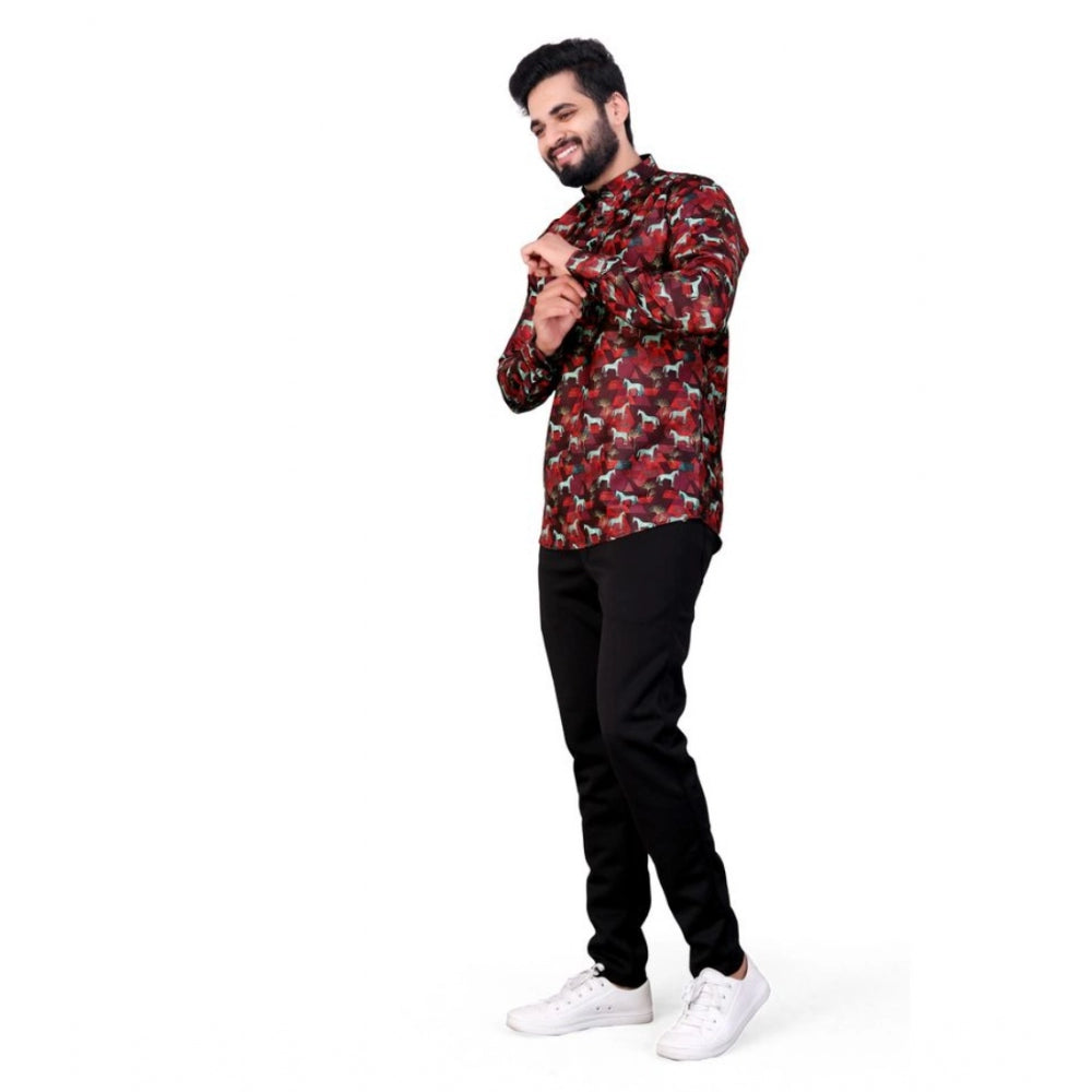 Generic Men's Cotton Blended Printed Full Sleeve Short kurta (Multicolor)