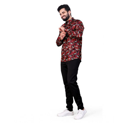 Generic Men's Cotton Blended Printed Full Sleeve Short kurta (Multicolor)