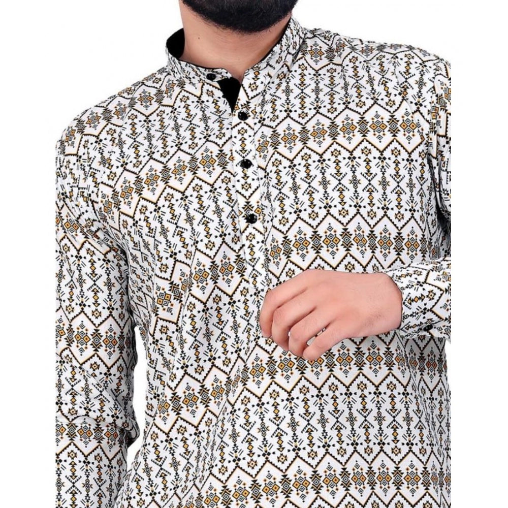 Generic Men's Cotton Blended Printed Full Sleeve Short kurta (Multicolor)