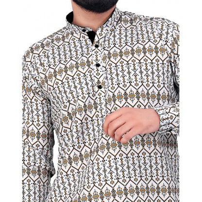 Generic Men's Cotton Blended Printed Full Sleeve Short kurta (Multicolor)