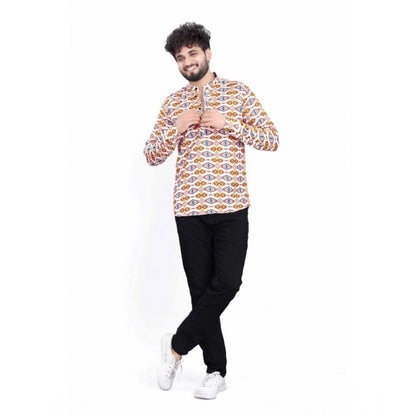 Generic Men's Cotton Blended Printed Full Sleeve Short kurta (Multicolor)