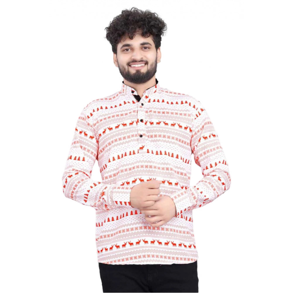 Generic Men's Cotton Blended Printed Full Sleeve Short kurta (Multicolor)