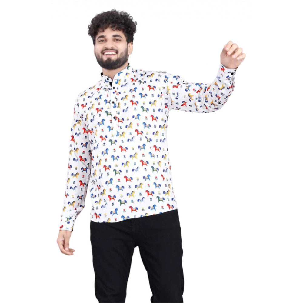 Generic Men's Cotton Blended Printed Full Sleeve Short kurta (Multicolor)
