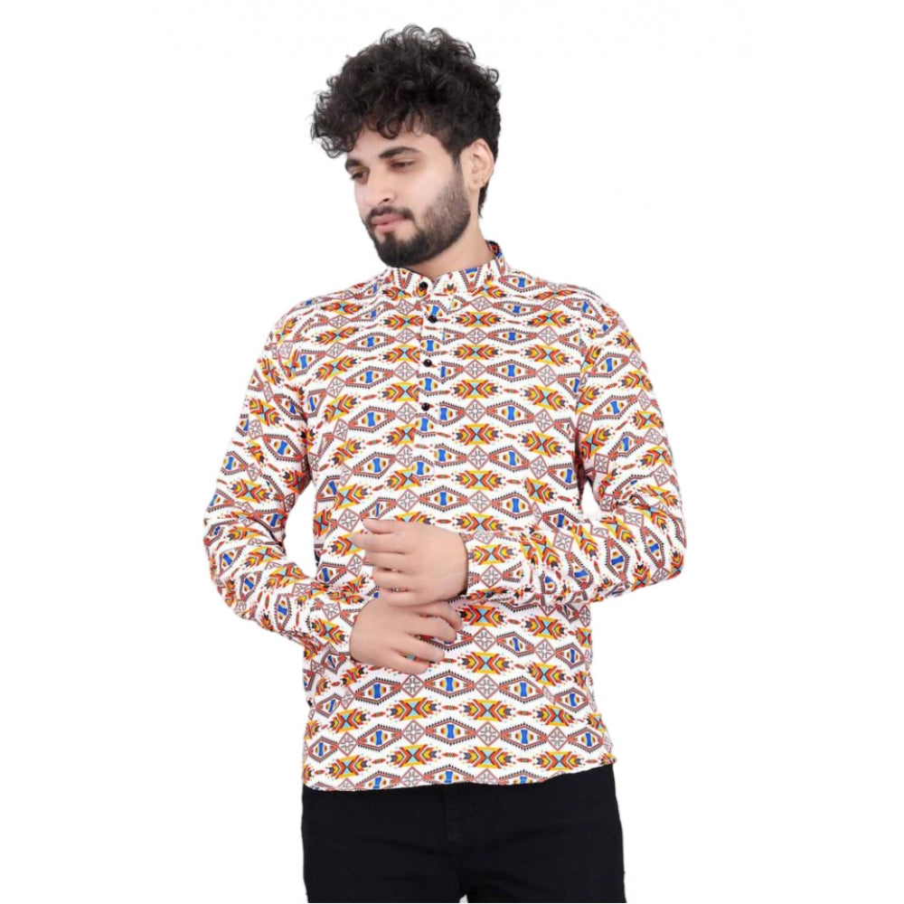 Generic Men's Cotton Blended Printed Full Sleeve Short kurta (Multicolor)