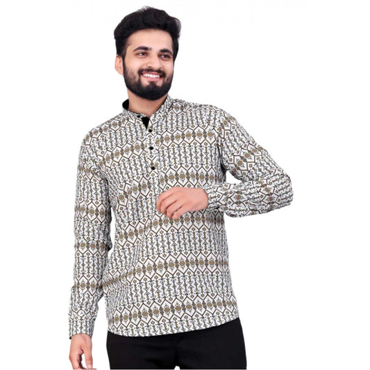 Generic Men's Cotton Blended Printed Full Sleeve Short kurta (Multicolor)