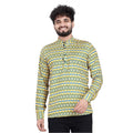 Generic Men's Cotton Blended Printed Full Sleeve Short kurta (Multicolor)