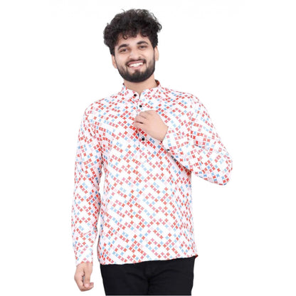 Generic Men's Cotton Blended Printed Full Sleeve Short kurta (Multicolor)