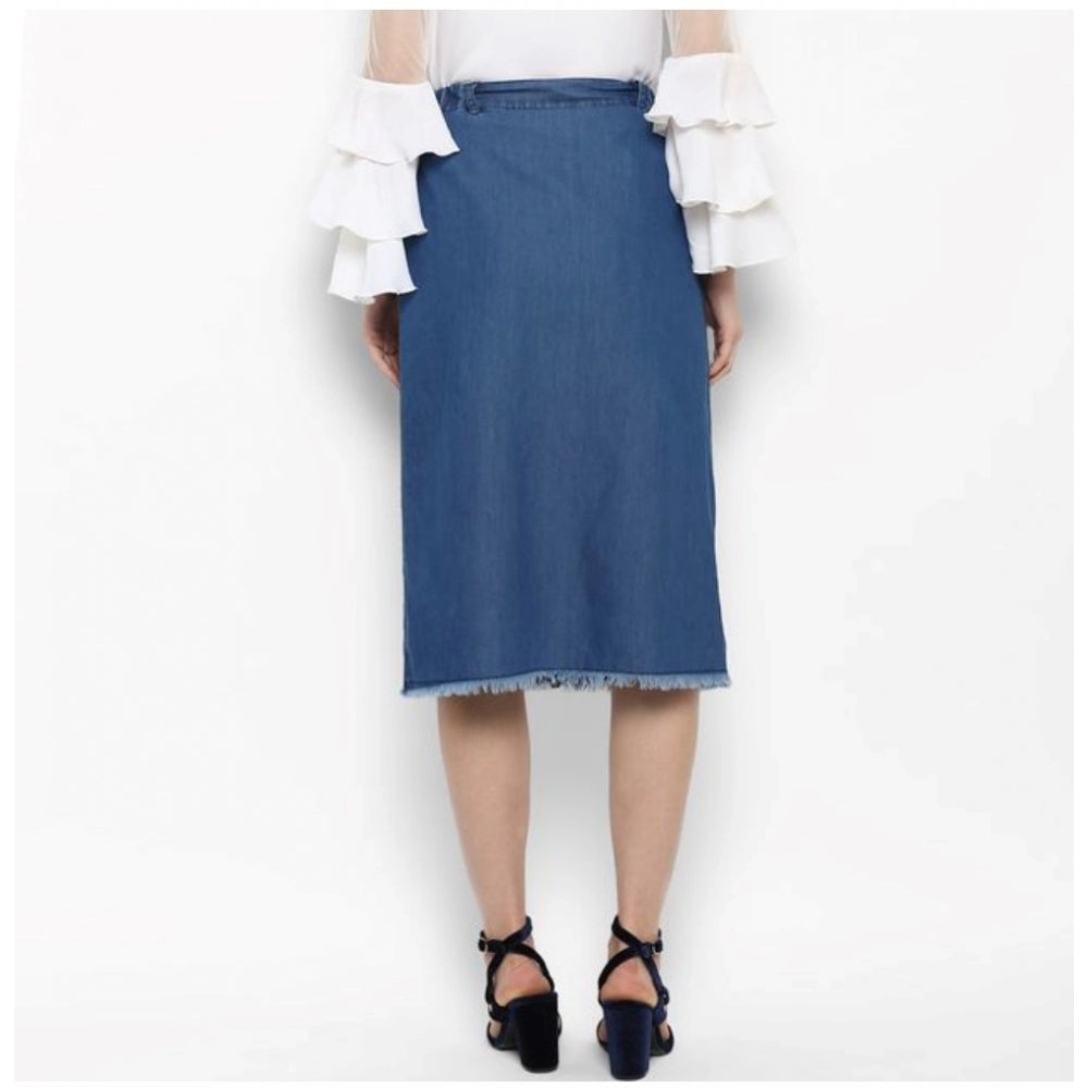 Generic Women's Denim Washed Buttoned Skirt (Blue)