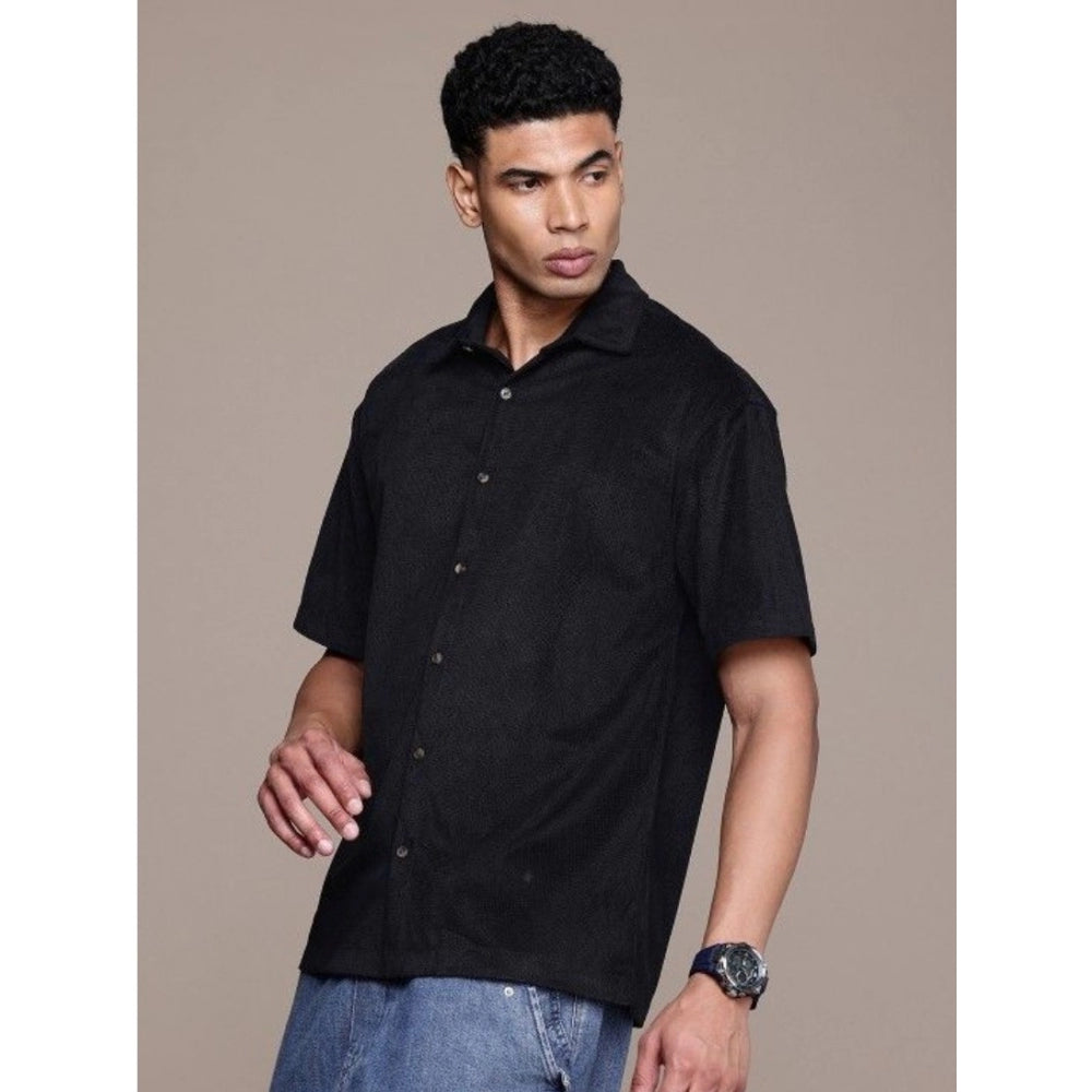 Generic Men's Cotton Blend Solid Half-Sleeve Regular Shirt (Black)