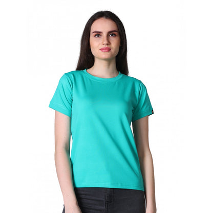 Generic Women's Cotton Blended Solid Round Neck Half Sleeve T-Shirt (Green)
