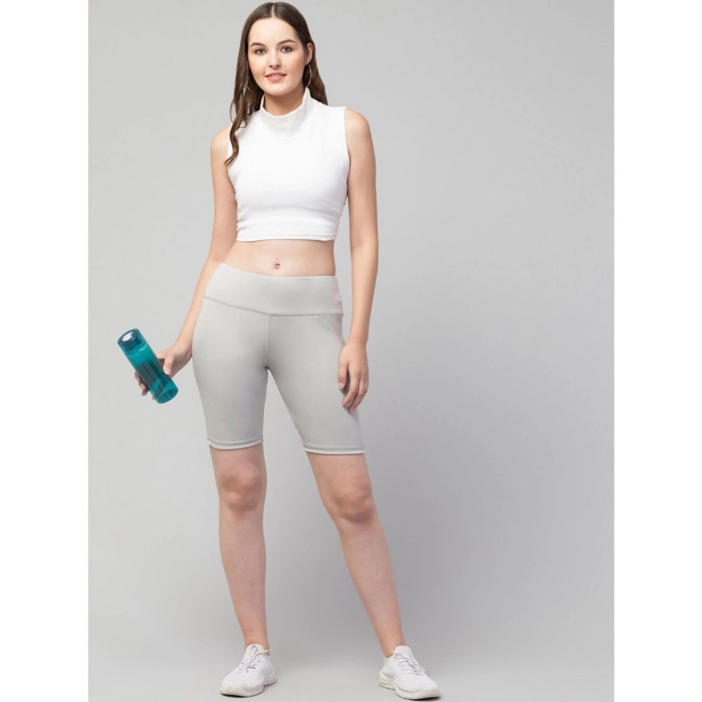 Generic Women's Polyester Solid Above Knee High-Rise Shorts (Grey)