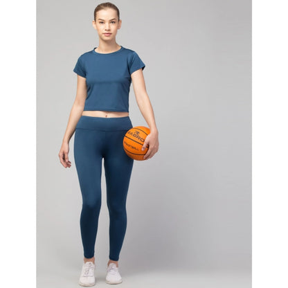 Generic Women's Polyester Solid Ankle Length High-Rise Tights (Teal)