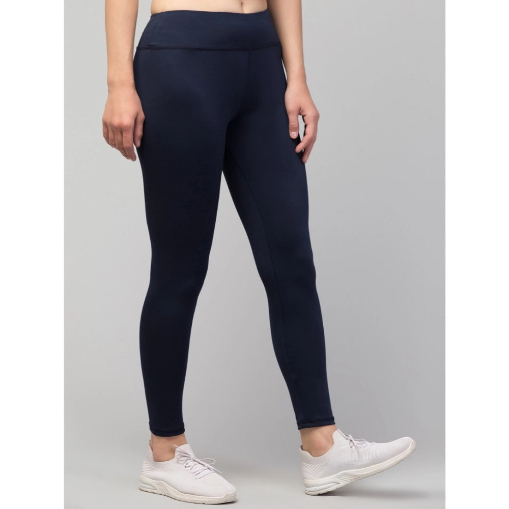 Generic Women's Polyester Solid Ankle Length High-Rise Tights (Navy)