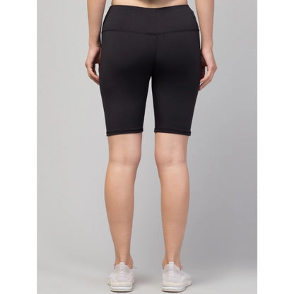 Generic Women's Polyester Solid Above Knee High-Rise Shorts (Black)