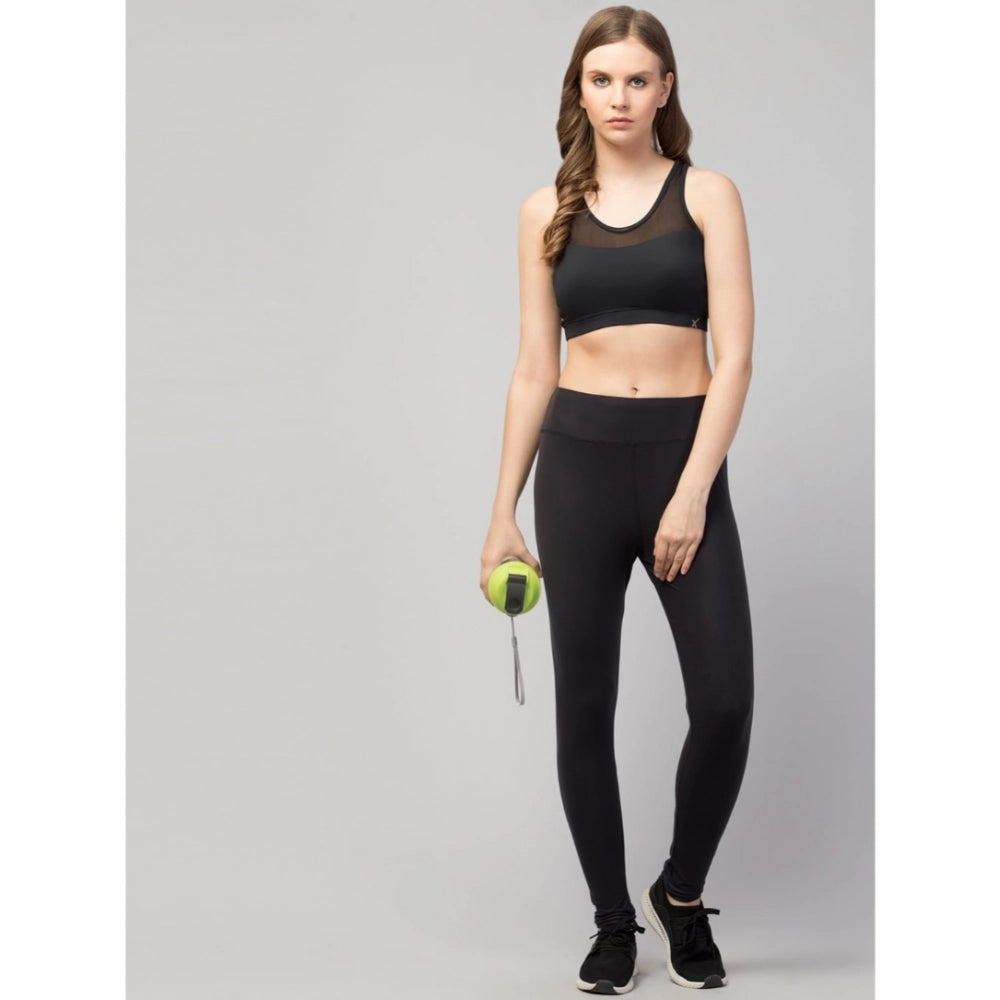 Generic Women's Polyester Solid Ankle Length High-Rise Tights (Black)