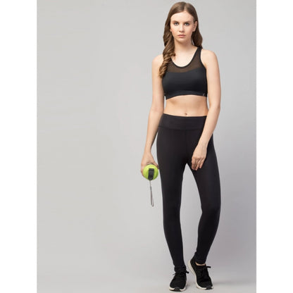 Generic Women's Polyester Solid Ankle Length High-Rise Tights (Black)