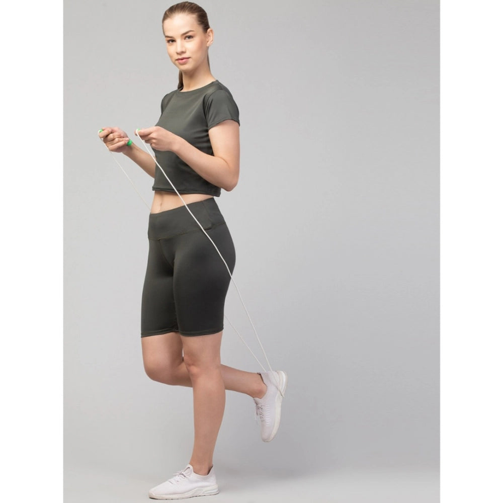 Generic Women's Polyester Solid Above Knee High-Rise Shorts (Green)