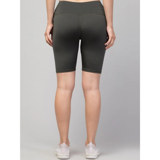 Generic Women's Polyester Solid Above Knee High-Rise Shorts (Green)