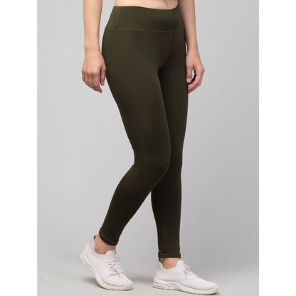 Generic Women's Polyester Solid Ankle Length High-Rise Tights (Olive)