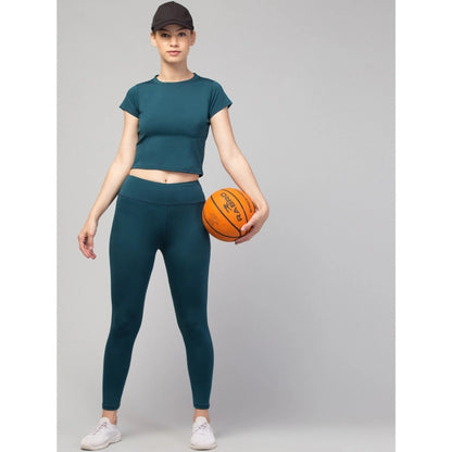 Generic Women's Polyester Solid Ankle Length High-Rise Tights (Green)