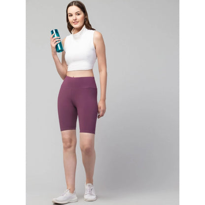 Generic Women's Polyester Solid Above Knee High-Rise Shorts (Purple)