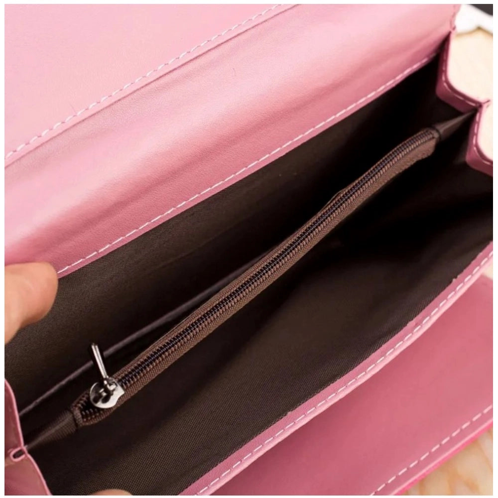Generic Women's Faux Leather Medium Snap Button Wallet (Pink)