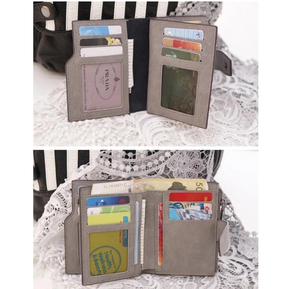 Generic Women's Vegan Leather Small Zipper Wallet (Grey)