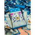 Generic Women's Banarasi Silk Printed Unstitched Salwar Suit Material With Dupatta (Blue, 3Mtrs)