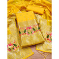 Generic Women's Banarasi Silk Printed Unstitched Salwar Suit Material With Dupatta (Yellow, 3Mtrs)