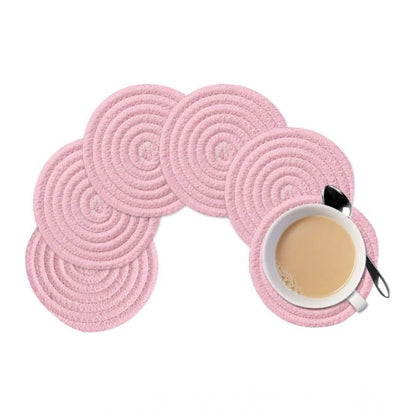 Generic Cotton Rope Drink Coasters 6 Pcs Set (Baby Pink)