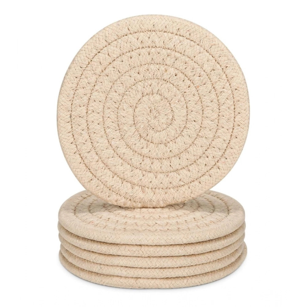Generic Cotton Rope Drink Coasters 6 Pcs Set (Cream)