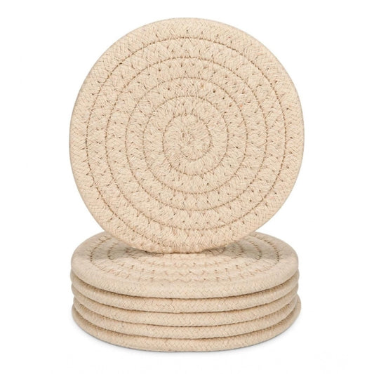 Generic Cotton Rope Drink Coasters 6 Pcs Set (Cream)