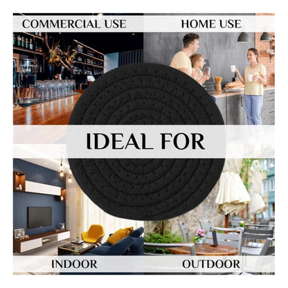 Generic Cotton Rope Drink Coasters 4 Pcs Set (Black)